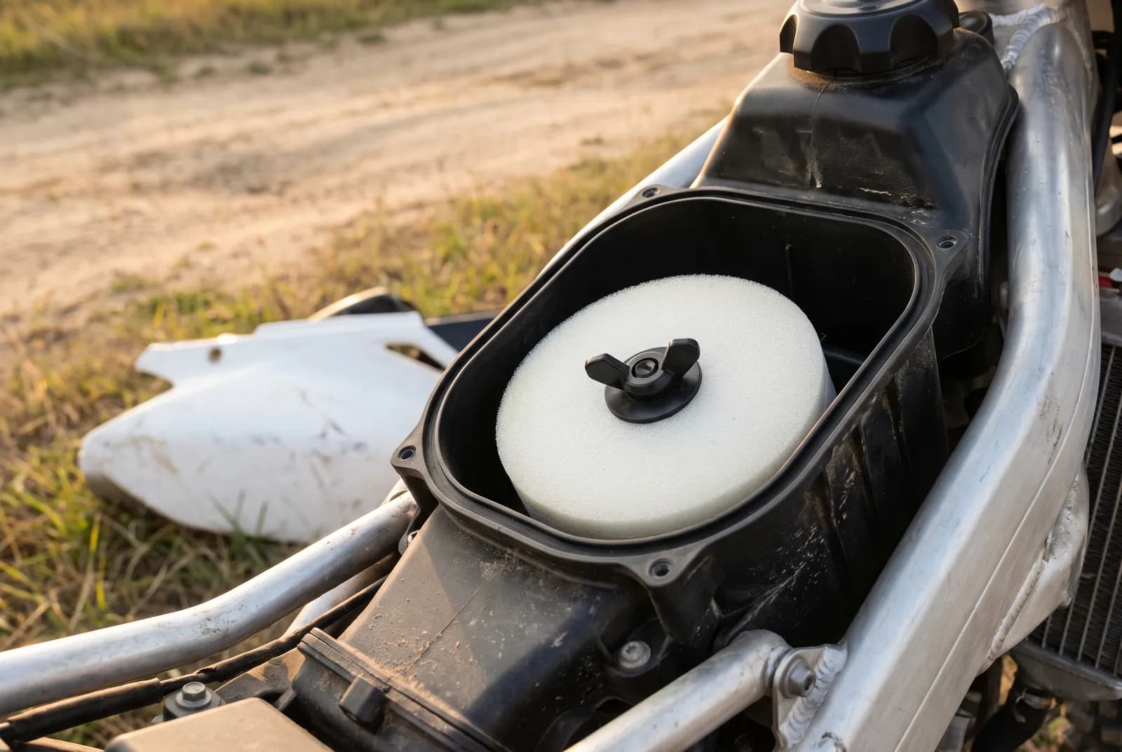 Detail van een Crossmotor 250 viertakt